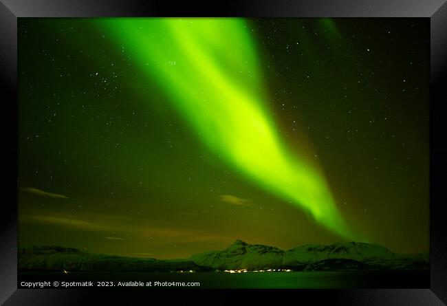 Northern Polar Lights in night sky Norway Scandinavia Framed Print by Spotmatik 