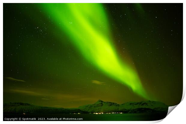 Northern Polar Lights in night sky Norway Scandinavia Print by Spotmatik 
