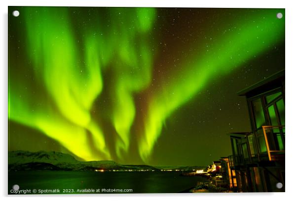 Aurora borealis in Norwegian Fjord lake home Scandinavia Acrylic by Spotmatik 