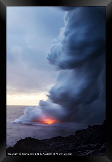 Molten hot magma flowing seaward from Kilauea Hawaii Framed Print by Spotmatik 