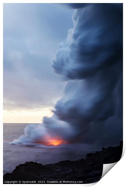 Molten hot magma flowing seaward from Kilauea Hawaii Print by Spotmatik 