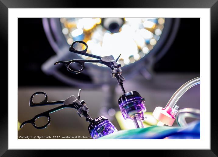 Intensive care unit technology supporting laparoscopy surgery Framed Mounted Print by Spotmatik 