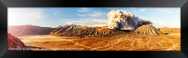Panoramic view Mount Bromo active volcanic eruption Indonesia  Framed Print by Spotmatik 