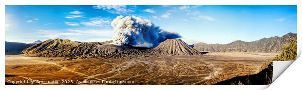 Panorama volcanic activity from the summit Mt Bromo  Print by Spotmatik 