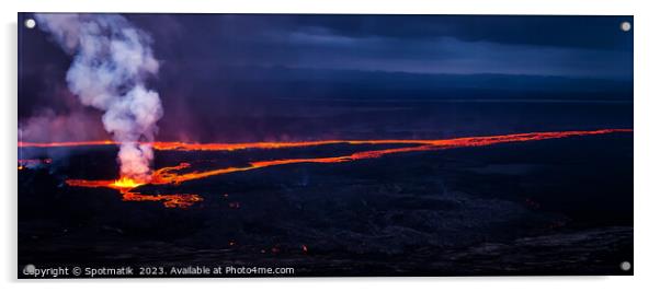 Aerial Panoramic Iceland  molten lava flowing from fissure  Acrylic by Spotmatik 