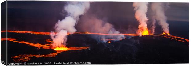 Aerial Panoramic hot rivers of molten lava Iceland Canvas Print by Spotmatik 