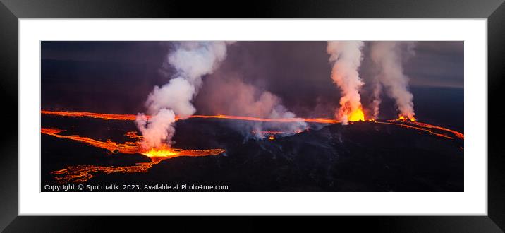 Aerial Panoramic hot rivers of molten lava Iceland Framed Mounted Print by Spotmatik 