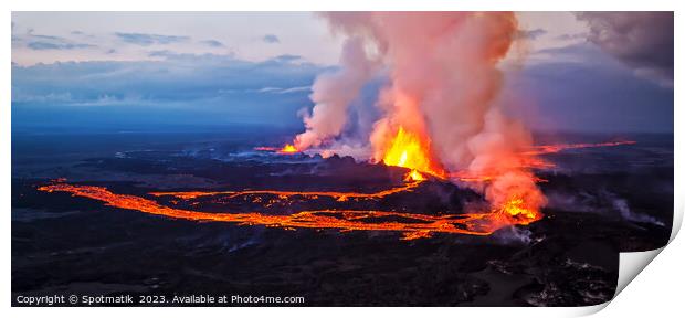 Aerial Panorama view Icelandic volcanic lava Holuhraun volcano  Print by Spotmatik 