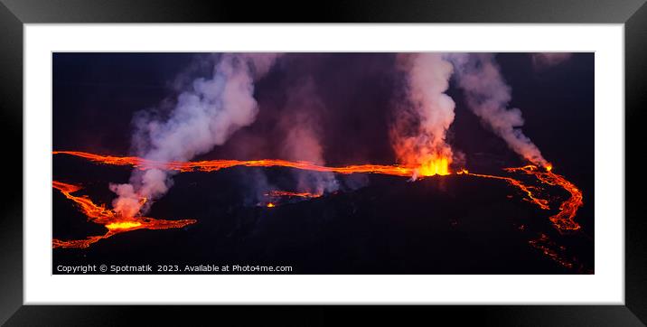 Aerial Panoramic view Icelandic active volcanic molten lava Framed Mounted Print by Spotmatik 