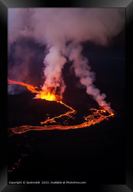 Aerial Iceland rivers of lava flowing from fissures  Framed Print by Spotmatik 