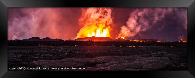 Aerial Panoramic view volcanic lava open fissure Iceland Framed Print by Spotmatik 