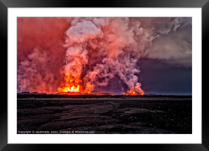 Aerial view of active Icelandic volcanic open fissures Framed Mounted Print by Spotmatik 