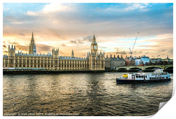 Westminster Sunet Print by Mark Oliver