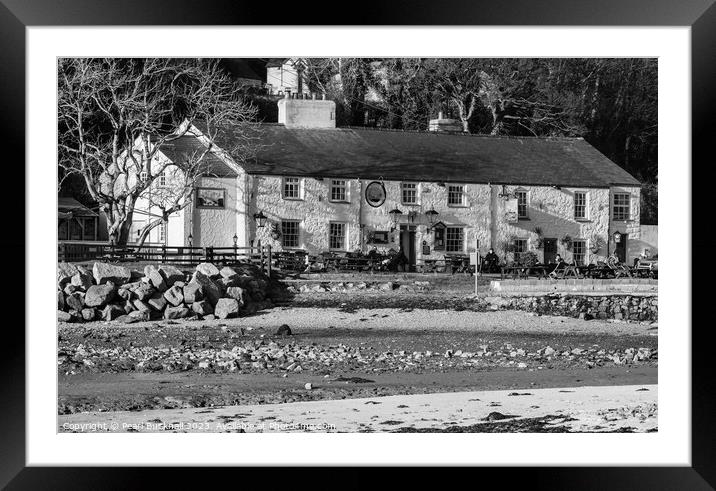 Historic Pub in Red Wharf Bay Anglesey Mono Framed Mounted Print by Pearl Bucknall