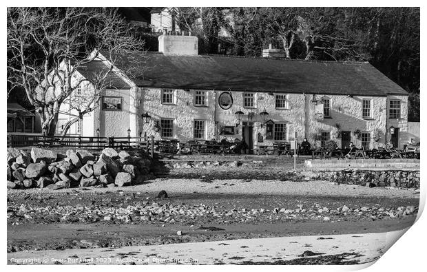Historic Pub in Red Wharf Bay Anglesey Mono Print by Pearl Bucknall