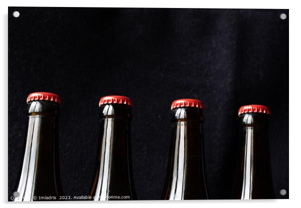 A row of red top beer bottles Acrylic by Imladris 