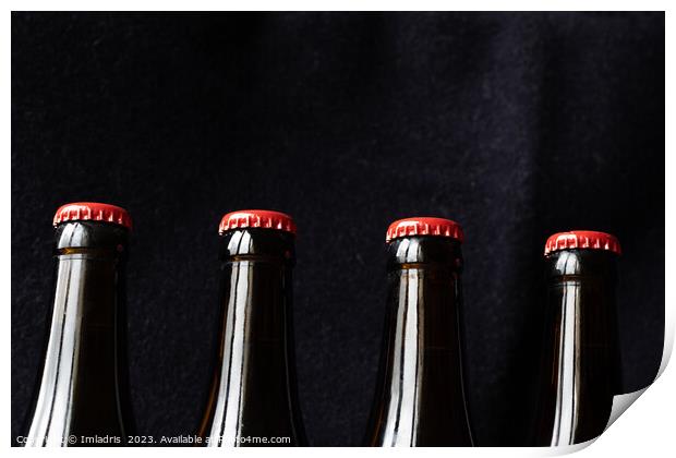 A row of red top beer bottles Print by Imladris 