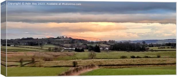 The troutbeck landscape views towards penrith at sunset on a winters day  Canvas Print by Pelin Bay