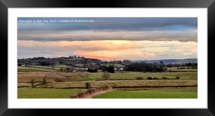 The troutbeck landscape views towards penrith at sunset on a winters day  Framed Mounted Print by Pelin Bay