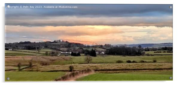The troutbeck landscape views towards penrith at sunset on a winters day  Acrylic by Pelin Bay