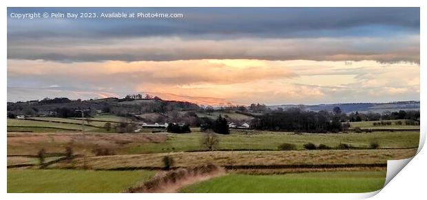 The troutbeck landscape views towards penrith at sunset on a winters day  Print by Pelin Bay