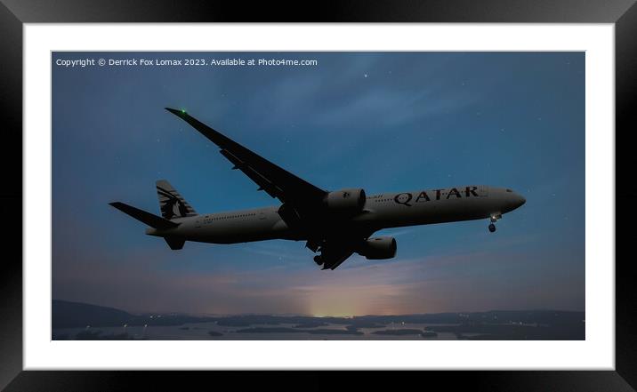 Qatar airways boeing 777 Framed Mounted Print by Derrick Fox Lomax