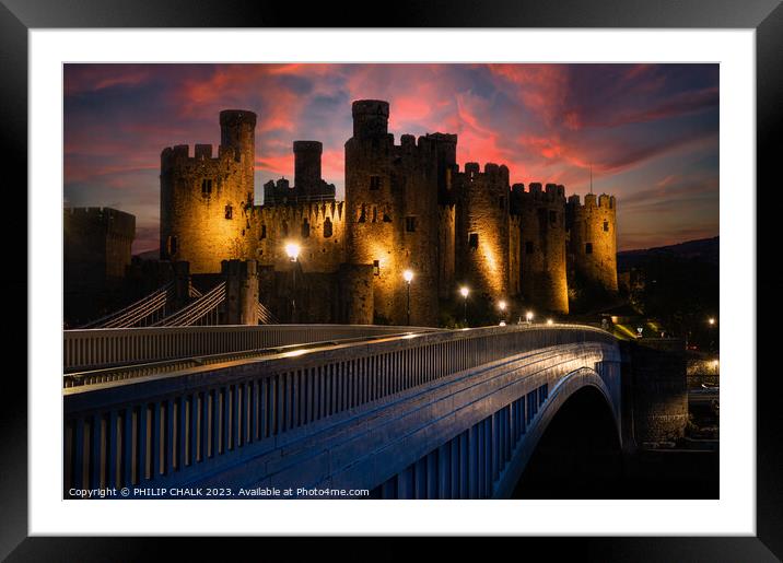 Conwy castle sunset  Framed Mounted Print by PHILIP CHALK