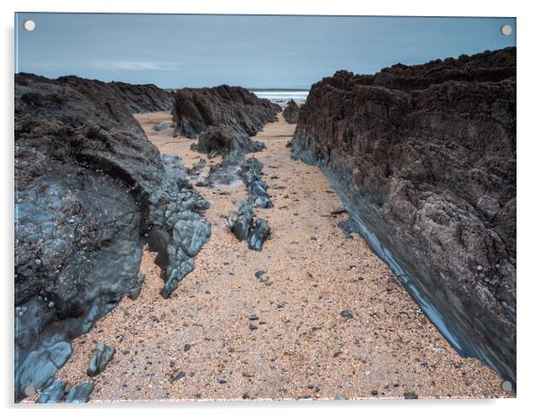 Rock formation on Croyde beach Acrylic by Tony Twyman