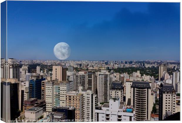Moon over Sao Paulo in Brasil  Canvas Print by M. J. Photography