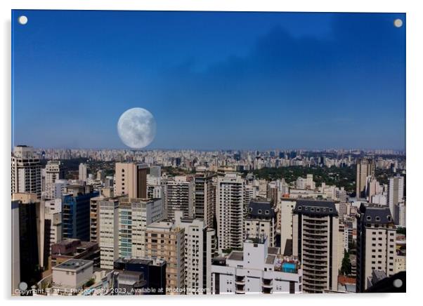Moon over Sao Paulo in Brasil  Acrylic by M. J. Photography