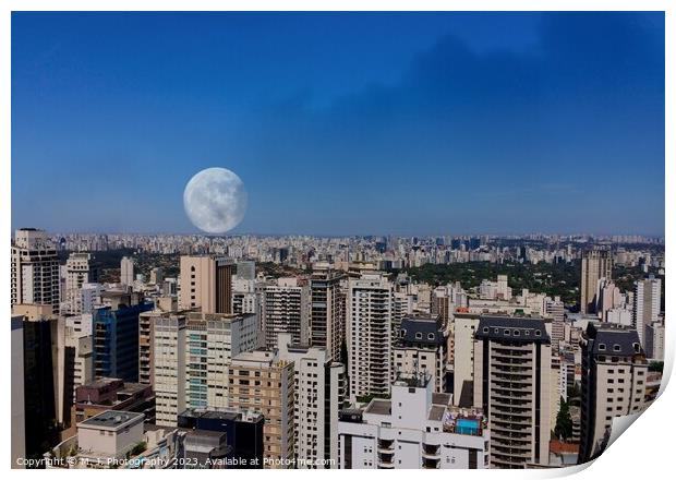 Moon over Sao Paulo in Brasil  Print by M. J. Photography