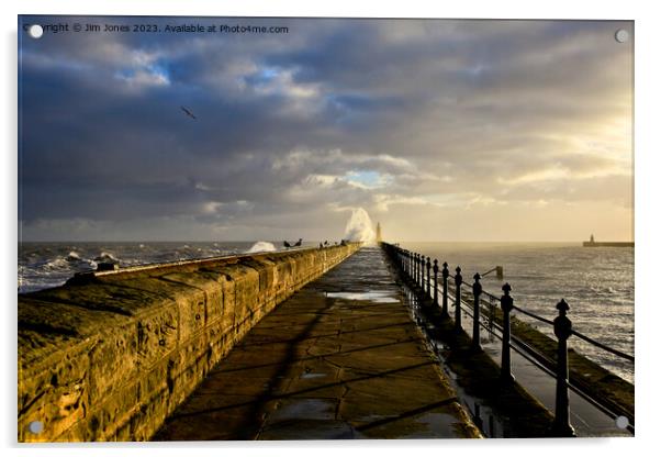 January storm on Tynemouth pier. Acrylic by Jim Jones