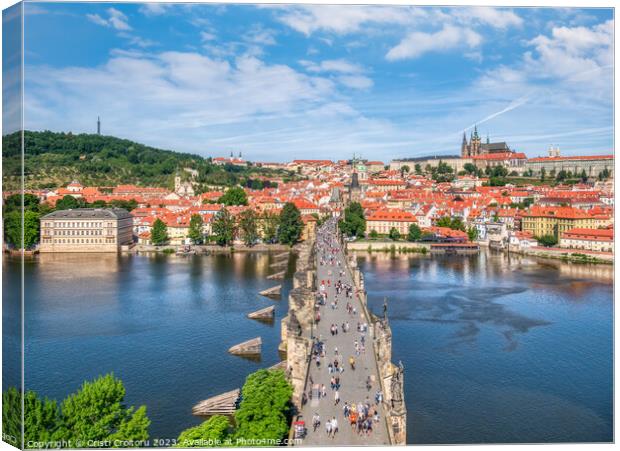  View from above with the Charles Bridge main touristic attraction with the Prague Castle in the background Canvas Print by Cristi Croitoru