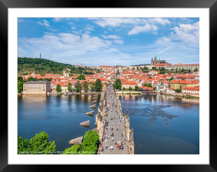 View from above with the Charles Bridge main touristic attraction with the Prague Castle in the background Framed Mounted Print by Cristi Croitoru