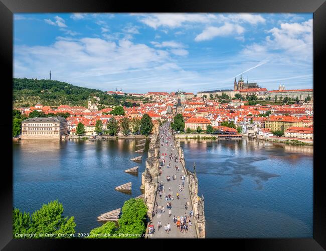  View from above with the Charles Bridge main touristic attraction with the Prague Castle in the background Framed Print by Cristi Croitoru