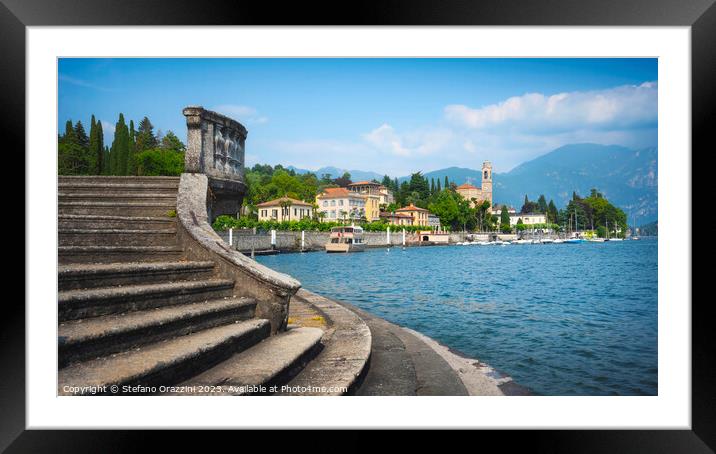 Tremezzo Tremezzina stairs and lakefront. Lake Como district Framed Mounted Print by Stefano Orazzini