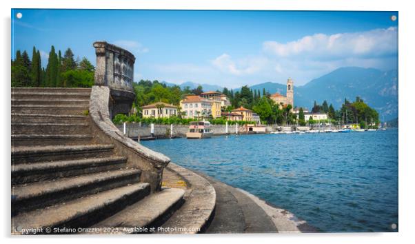 Tremezzo Tremezzina stairs and lakefront. Lake Como district Acrylic by Stefano Orazzini