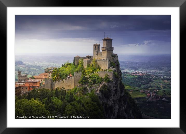 San Marino, Guaita tower on the Titano mount and panoramic view  Framed Mounted Print by Stefano Orazzini