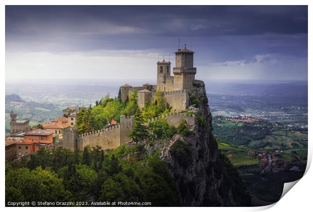 San Marino, Guaita tower on the Titano mount and panoramic view  Print by Stefano Orazzini