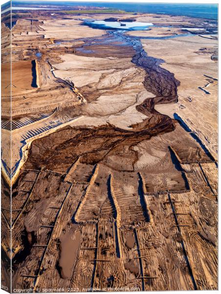 Aerial Ft McMurray surface mining Oilsands Alberta Canada  Canvas Print by Spotmatik 