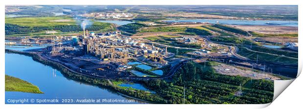 Aerial Panorama Canadian Oil Refinery Athabasca river Alberta Print by Spotmatik 