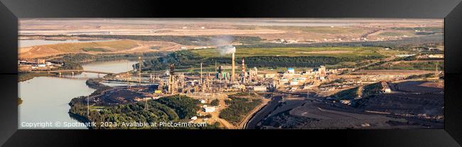 Aerial Panorama view Oil Refinery near Oilsands mining  Framed Print by Spotmatik 