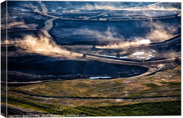 Aerial open pit Industrial surface mining for Oilsands  Canvas Print by Spotmatik 