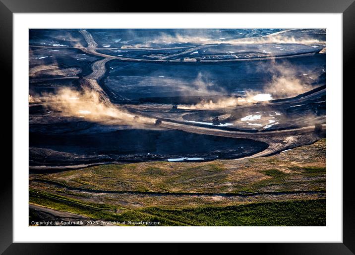 Aerial open pit Industrial surface mining for Oilsands  Framed Mounted Print by Spotmatik 