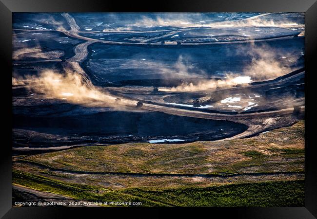 Aerial open pit Industrial surface mining for Oilsands  Framed Print by Spotmatik 