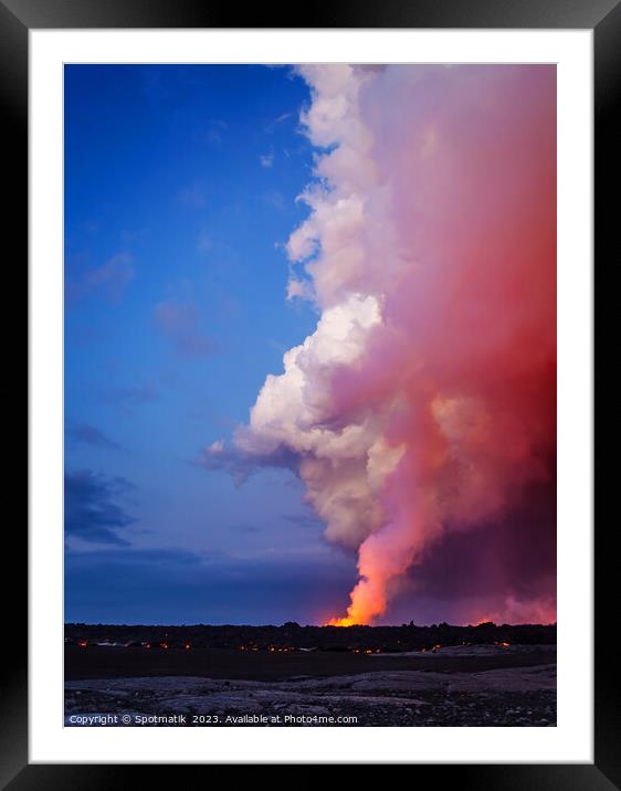 Aerial view Volcanic smoke erupting from open fissures  Framed Mounted Print by Spotmatik 