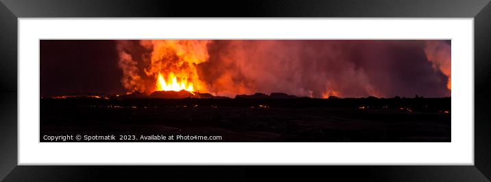 Aerial Panoramic view of active Icelandic volcanic eruptions Framed Mounted Print by Spotmatik 