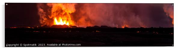 Aerial Panoramic view of active Icelandic volcanic eruptions Acrylic by Spotmatik 