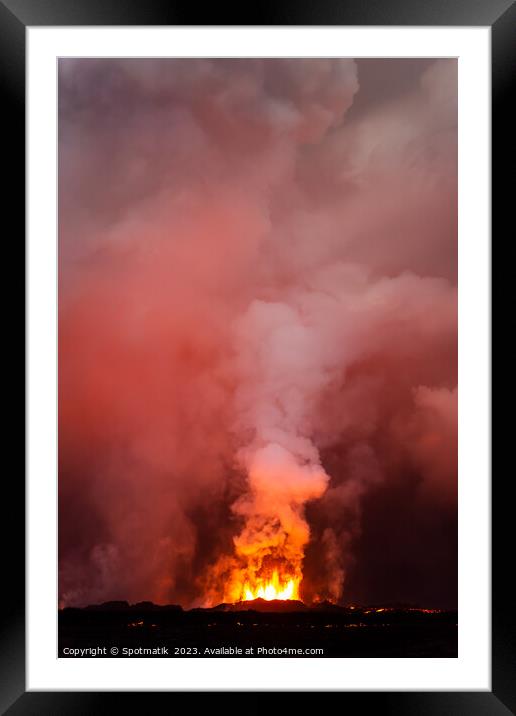 Aerial toxic smoke and fire volcanic eruption Iceland Framed Mounted Print by Spotmatik 