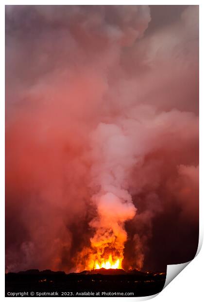 Aerial toxic smoke and fire volcanic eruption Iceland Print by Spotmatik 